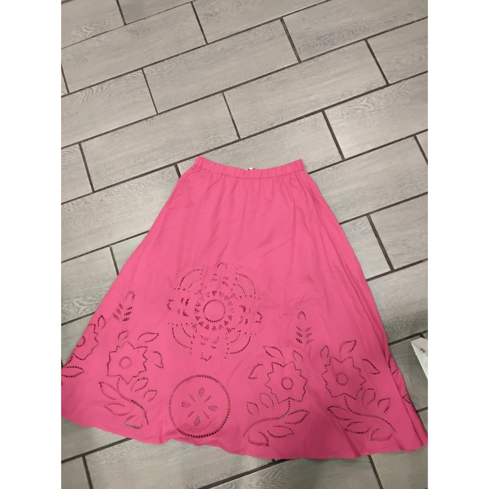 MISA Los Angeles Pink Floral Cutout Maxi Skirt Size Small Elastic Waist - Picture 2 of 7